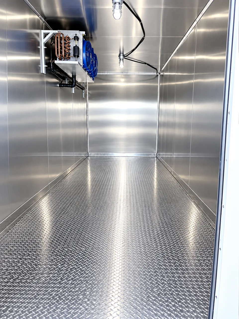 Refrigeration equipment inside a mobile refrigerated trailer